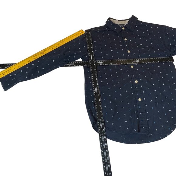 Nautica Boys' Anchor Print Button-Down Shirt Long Sleeve Navy Size M - Picture 3 of 6